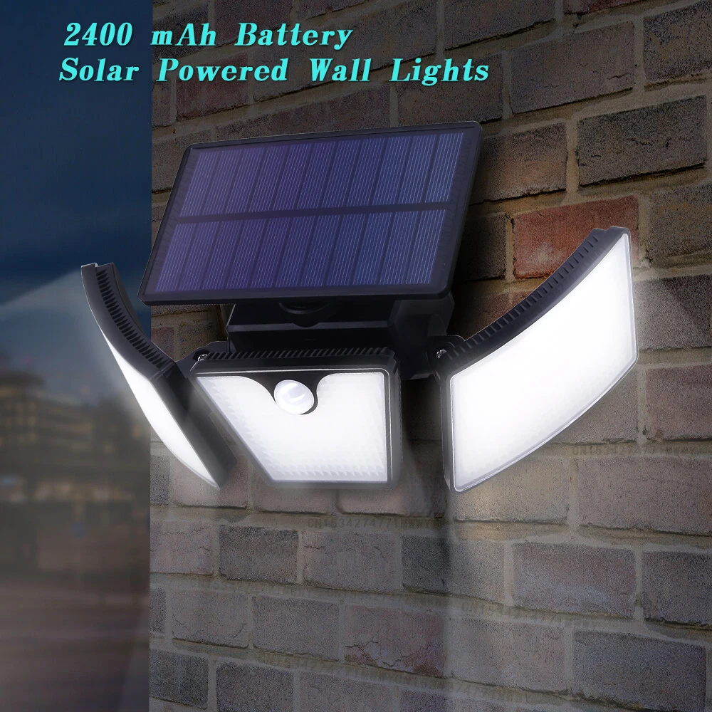 265 solarne lampy uliczne LED Outdoor 3 Motion Sensor lampa ścienna na energię słoneczną 270 szerokokątne oświetlenie 2400mAh do oświetlenia pejzaż z ogrodem