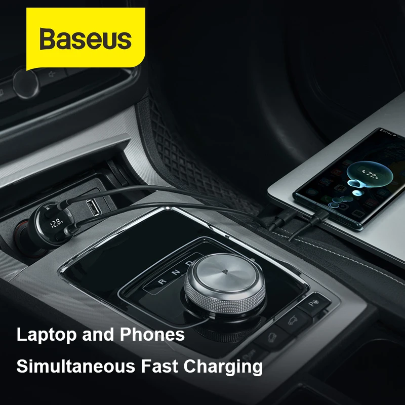 Baseus Car Charger Laptop Tablet Car Cigarette Lighter Charger 100W PD QC PPS Fast Charging Type C Charger For Xiaomi For iPhone