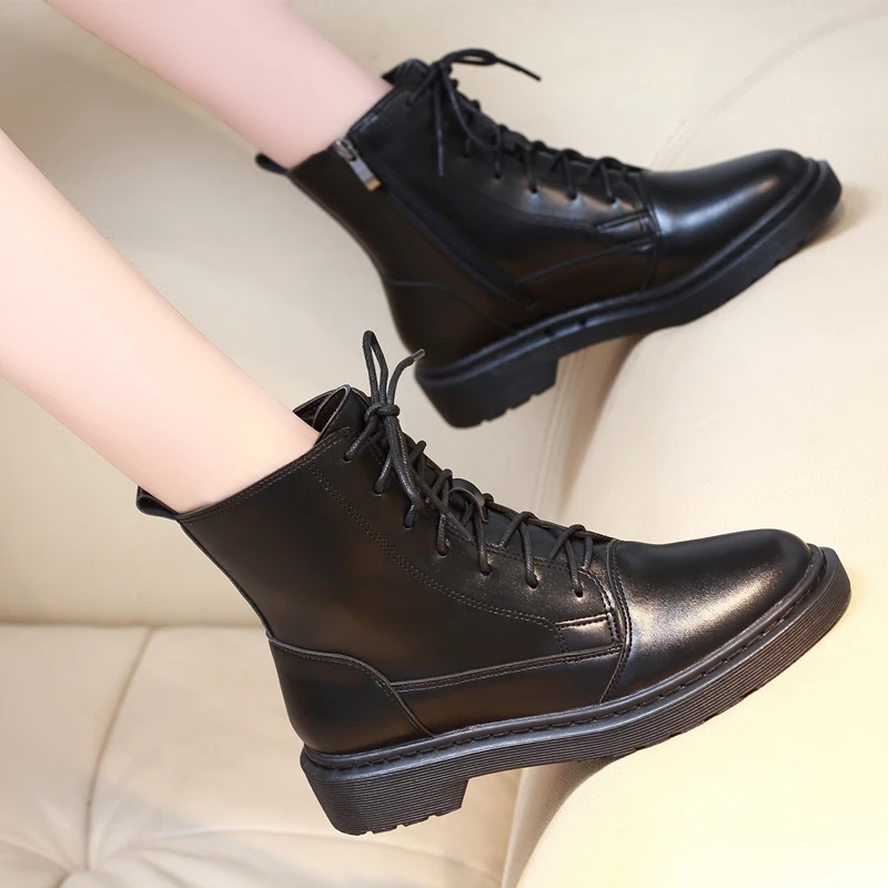 

Korean style women's boots casual shoes genuine leather boot ladies handsome motorcycle botas de mujer ankle botines chaussure