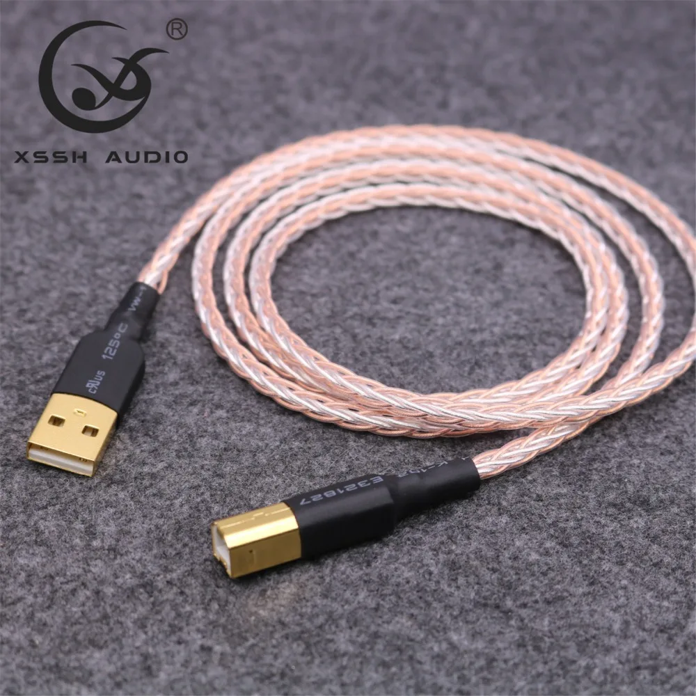 خطوط البيانات XSSH لتقوم بها بنفسك OEM ODM OCC 7n النحاس الفضة مختلط OFC موصل USB A إلى USB B تمديد Aux وصلة كابل الصوت سلك ل DAC