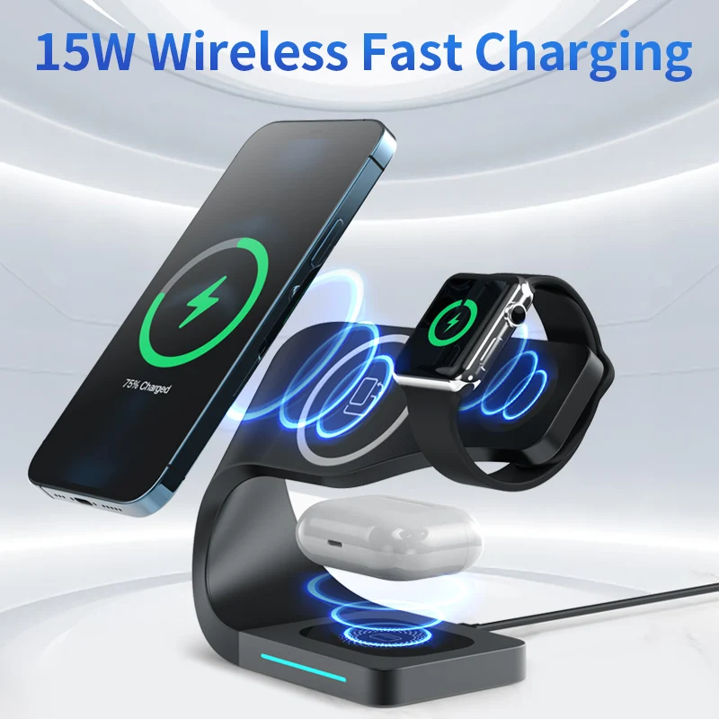 

HAYO 15W Magnetic Qi Wireless Charger 4 in 1 Fast Charging Stand For iPhone 13 12 Pro Max 12 Mini for Apple Watch 6 5 4 AirPods