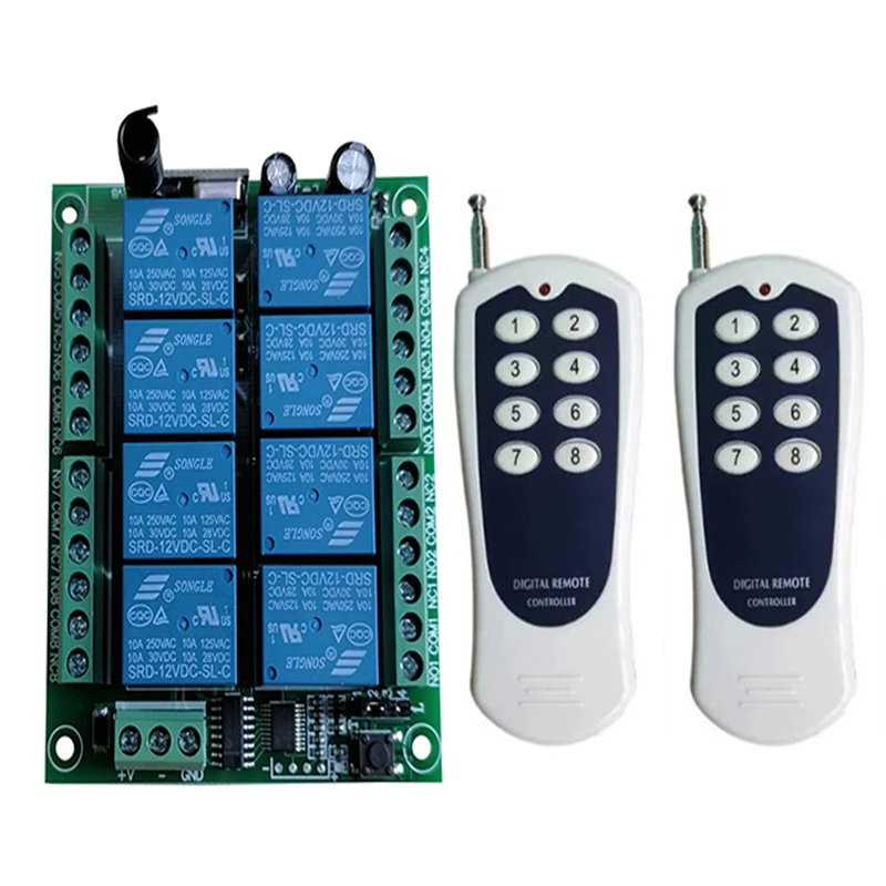 

DC 12V 24V 8 CH Channels 8CH RF Wireless Remote Control Switch Remote Control System receiver transmitter 8CH Relay 315/433 MHz