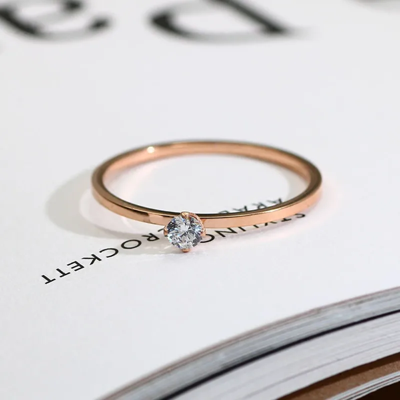 1mm Wide Tail Ring US Size 3#-9# Women Ring Rose Gold Color Zirconia Wedding Engagement Rings Anel Feminino Aneis Bijoux R852G