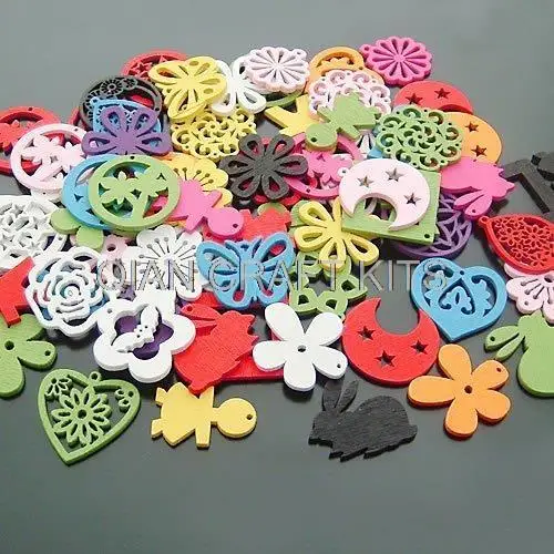 500pcs Dyed Wood wooden beads Pendant carved Various designs pattern approx 25mm Assorted color filigree engraved