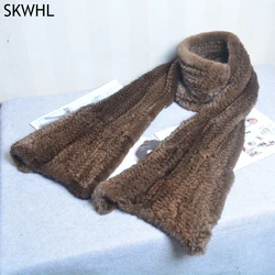 Long Style Winter Luxury Women Warm Real Natural Mink Fur Scarf Real Mink Fur Shawl Fashion Women Knitted Real Mink Fur Scarf