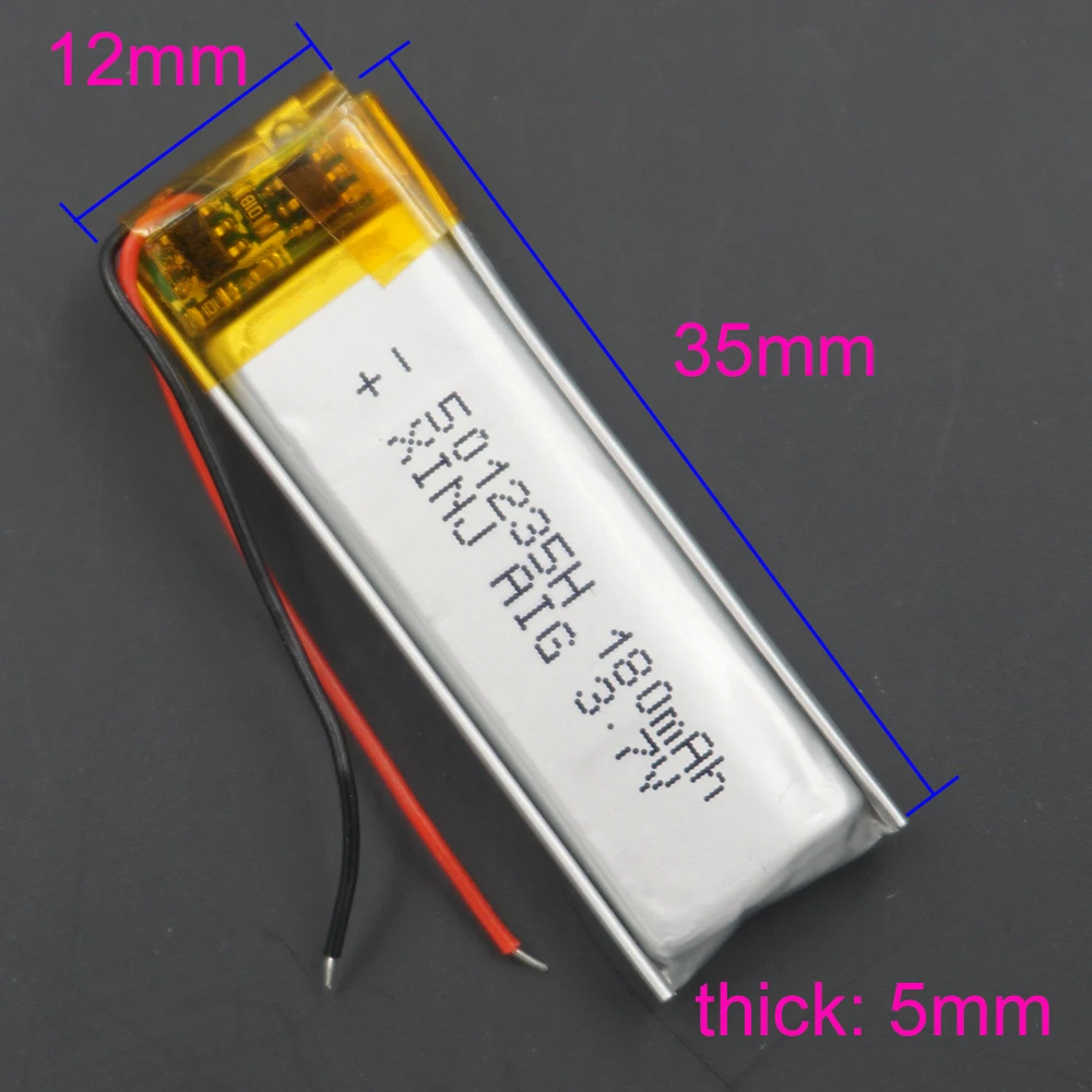 3.7V 180mAh Lithium Polymer Lipo Li Battery 501235 For DIY Glasses MP4 Bluetooth Speaker Earphone Driving Recorder Pen GPS