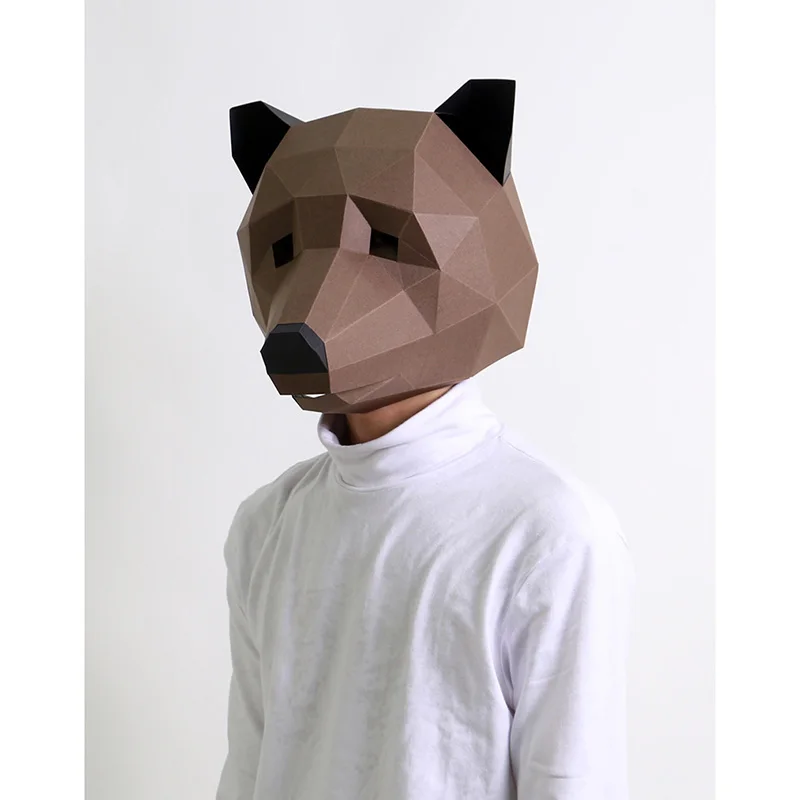 Orso bruno adulto testa maschera modello di carta, 3D Papercraft Art Costume Party Cosplay, fatto a mano Origami Craft RTY098