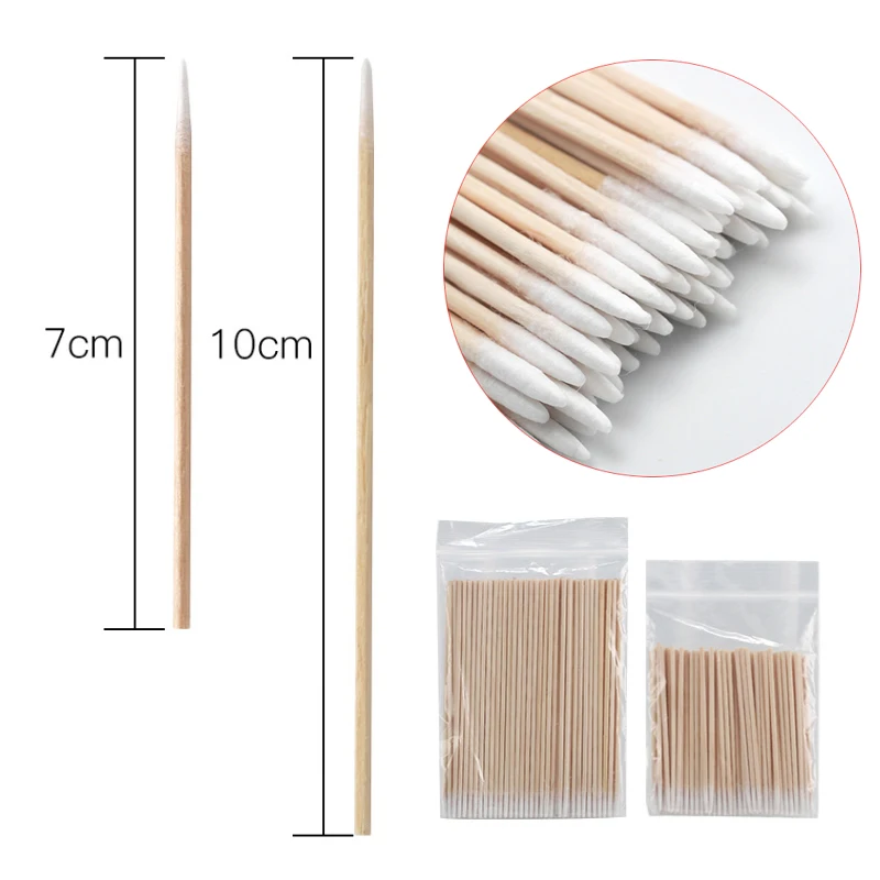 500pcs Cotton Swab Micro Brushes Permanent Makeup Lint Wood Buds Ear Clean Stick Eyelash Extension Glue Disposable Removing Tool