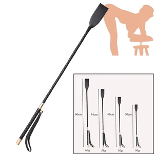 60 Cm Hitam PU Kulit Memukul Dayung Panjang Cambuk Menggoda Budak BDSM Diikat Flogger Mainan Seks untuk Wanita G Spot Toko Seks 8 seks cambuk penjualan terbaik - №