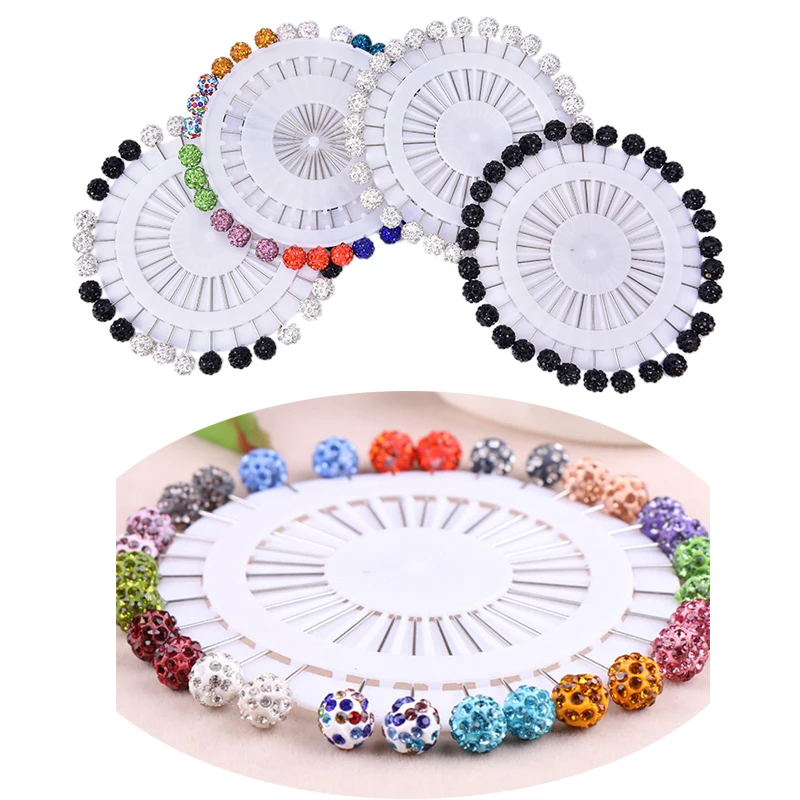 12/30Pcs  Fashion Crystal Ball Brooch Pin Muslim Hijab Scarf Pins Scarf Clip Wedding Pin For Women Hijab Pins With Hat