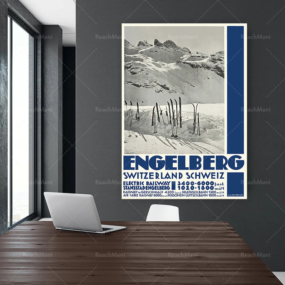 Winter in Engelberg, Schweiz Vintage Travel Poster - Poster Canvas Print / Gift Idea