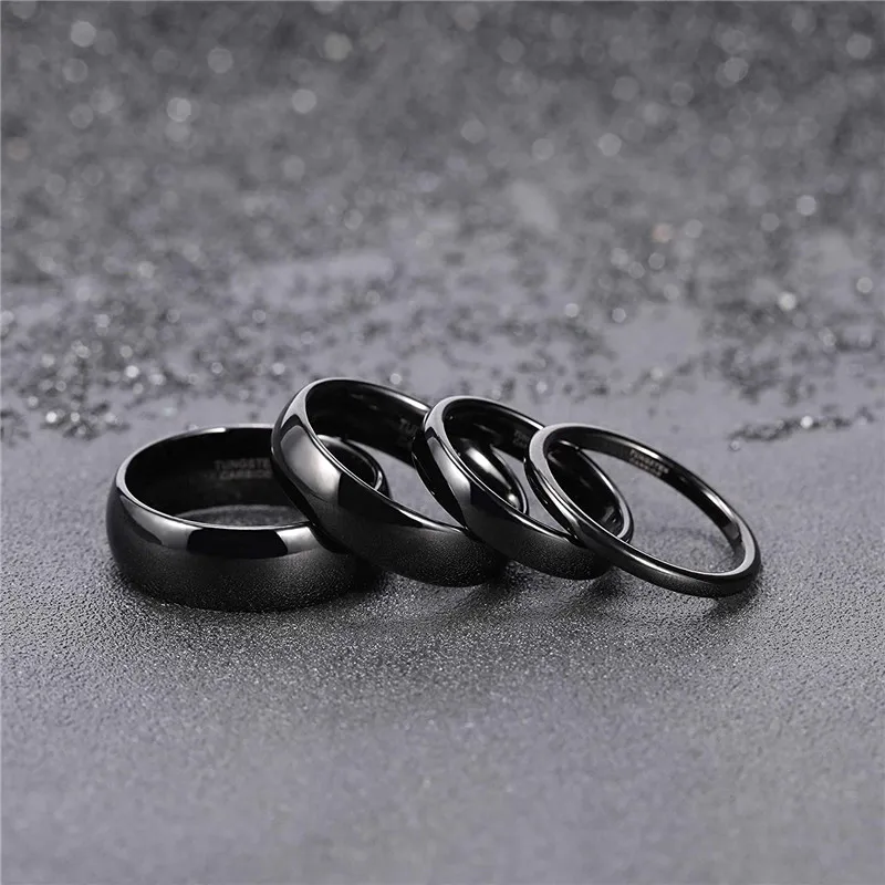 Somen Classic 2/4/6/8mm Dome Black Tungsten Carbide Ring Polished For Women Engagement Rings Wedding Band Jewelry anillos mujer