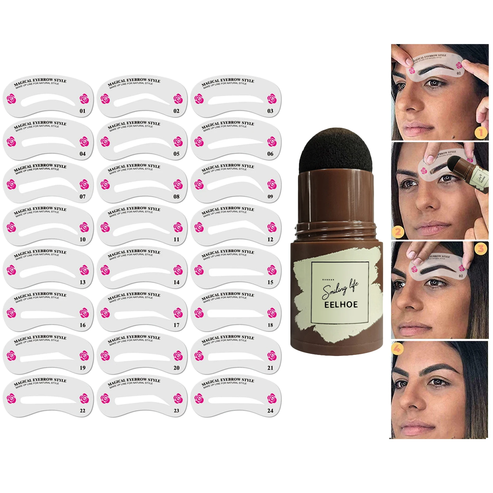 Waterproof One Step Eyebrow Stamp Shaping Kit Eyebrow Tint Lasting Natural With 24 Reusable Brow Stamp Stencil Eyebrow Enhancers