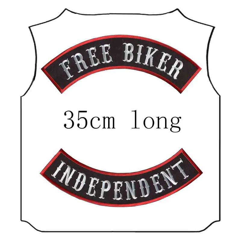 1 set FREE BIKER INDEPENDENT Embroidery Patch 35cm Long Iron On Sew On Emblemas For Clothing/full back/vest/Jacket/Red Border