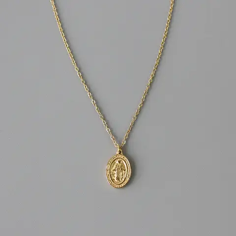 Amaiyllis 18k Gold Virgin Mary Double Side Oval Clavicle Necklace Pendant Handmade Choker Boho Collier Femme Collares Jewelry