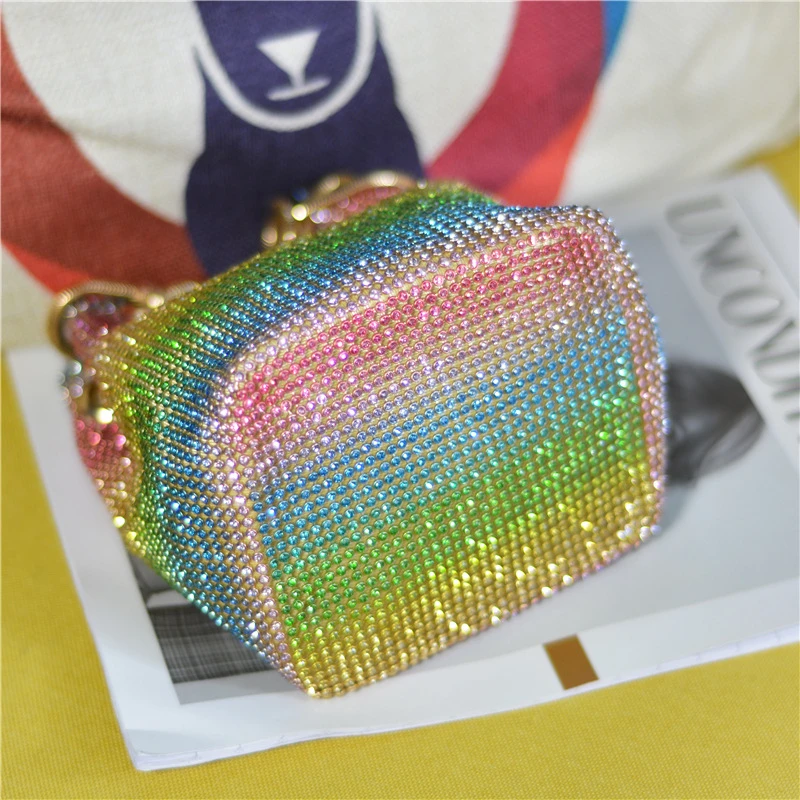 Borsa a secchiello in cristallo per donna borsa da donna con perline di strass multicolore 2020 borsa a tracolla Bling di lusso borse da festa X90H