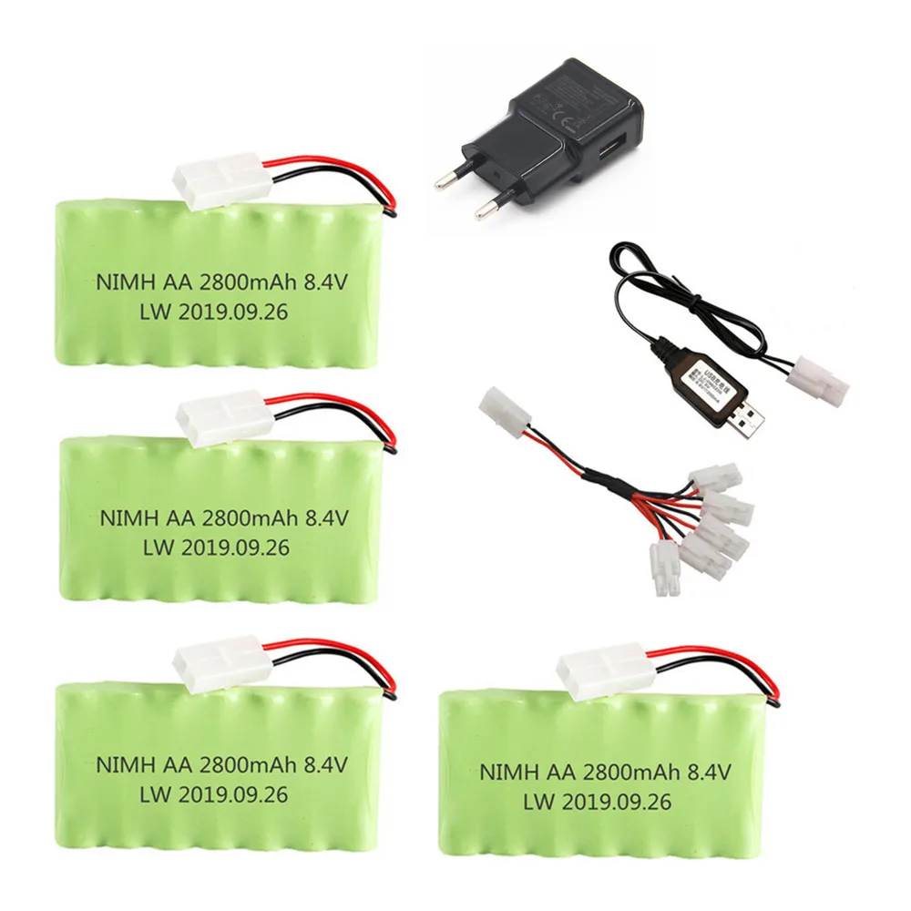 Никель-металлогидридный аккумулятор 8,4 в 2800 мАч + зарядное устройство для радиоуправляемого игрушечного автомобиля, танка, лодки, пистолета, поезда, робота, запасные части, никель-металлогидридный Аккумулятор AA 8,4 в, перезаряжаемый аккумулятор