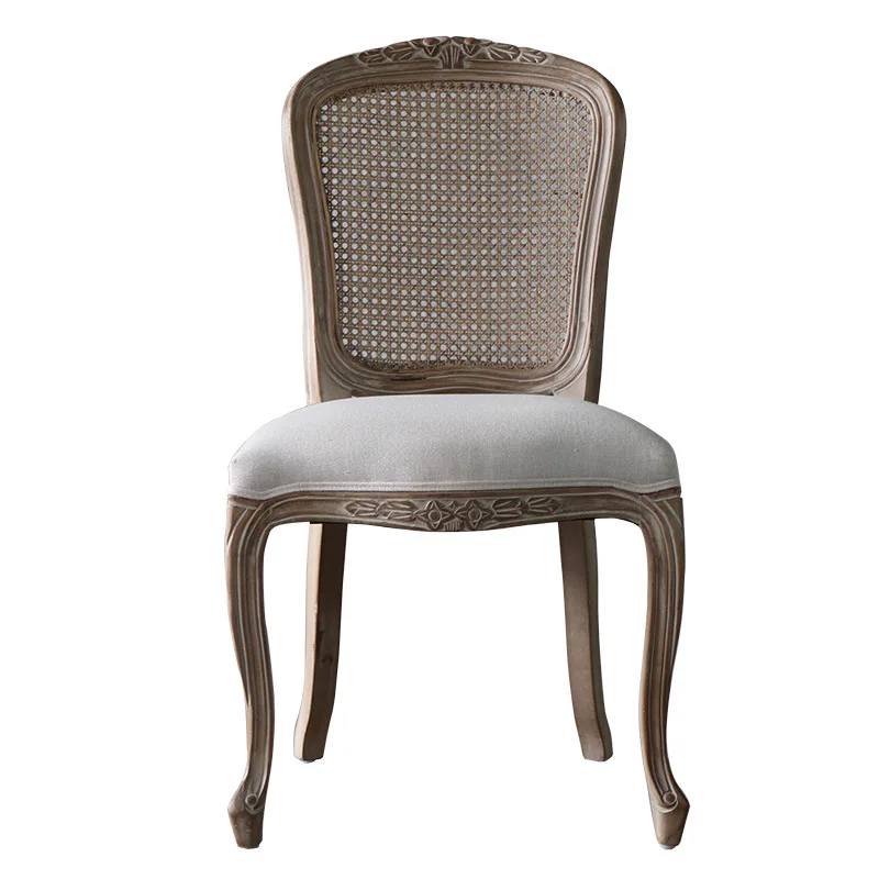 Schienale in rete di Rattan europeo sedie da soggiorno sedia da pranzo intagliata in legno massello Designer mobili per la casa cuscino in cotone in pelle