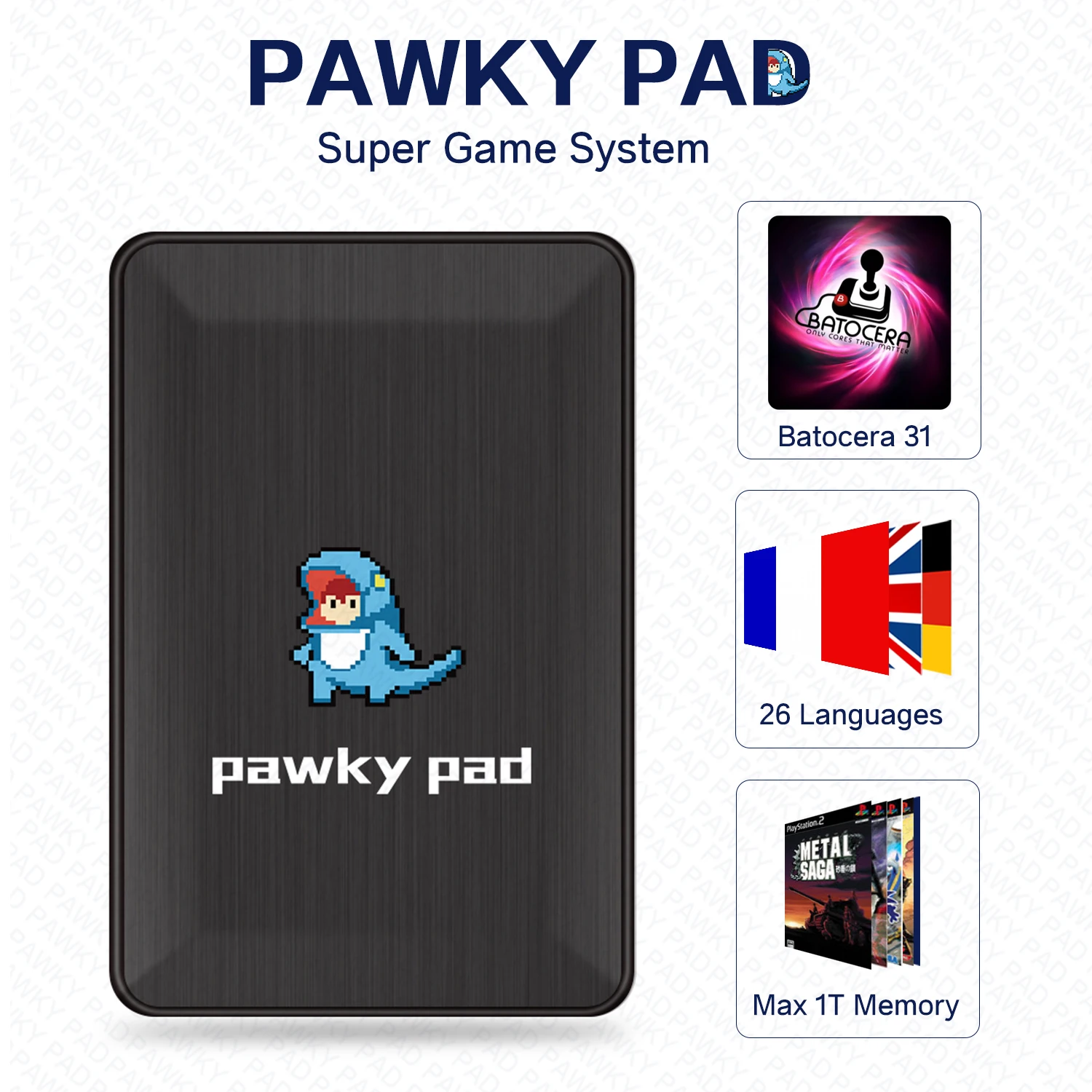 

2T HDD Pawky Pad Retro Video Game 4K 3D Portable External Game Console for G Cube/Saturn/PS2/N64 60000+ Games for Windows PC