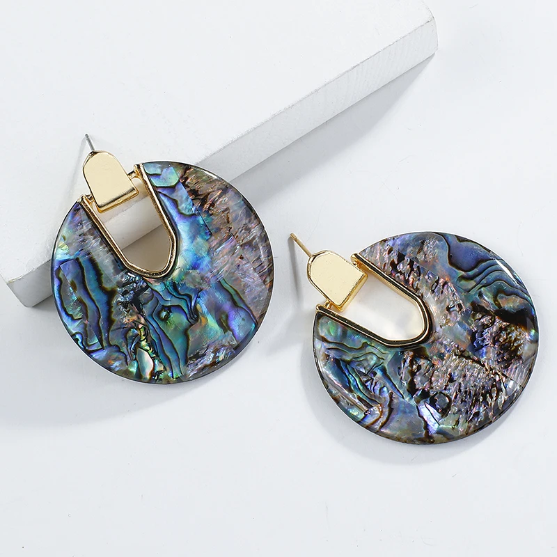 AENSOA Trendy Irregular Abalone Shell Drop Earrings For Women Girls Unique Geometric Statement Dangle Earrings Statement Jewelry