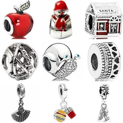 Btuamb Fresh Style Crystal Enamel Apple House Snails Snake Safety Chain Beads Fit Original Brand Charms For Women DIY  Jewelry