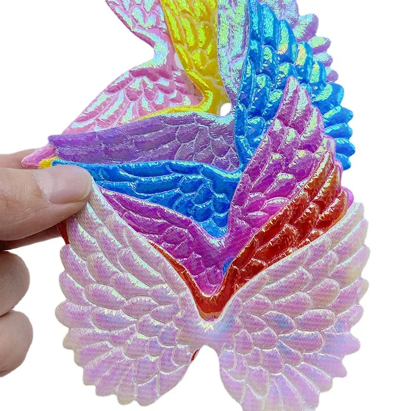 40Pcs/Lot 9*6.5CM AB Fabric Double Sided Angel Wings Padded Appliques For DIY Children Hair Clip Accessories And Garment Patches