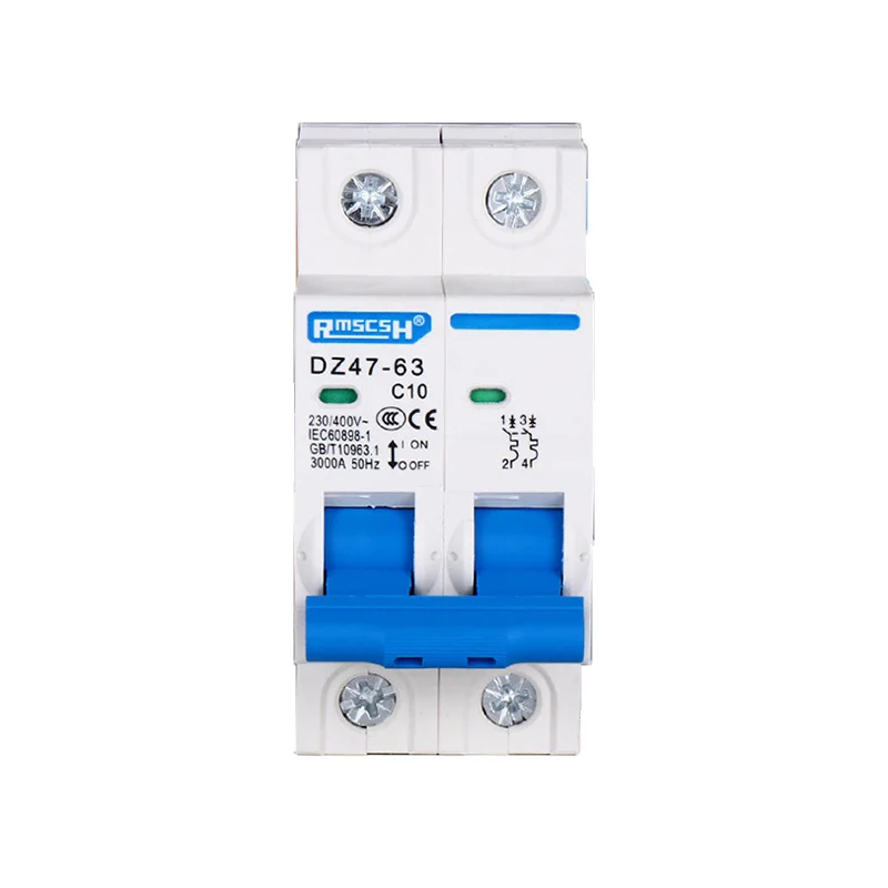 Din Rail Mount Breaking Capacity DZ47 1-4 Pole 3A/6A/10A/16A/20A/32A/40A/50A/63A 400V C Type Mini Circuit Breaker MCB 35mm
