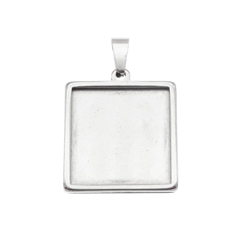 Julie Wang 20-30mm Square Cabochon Base Setting Charm Stainless Steel Blank Tray Bezel Pendant Bracelet Jewelry Making Accessory