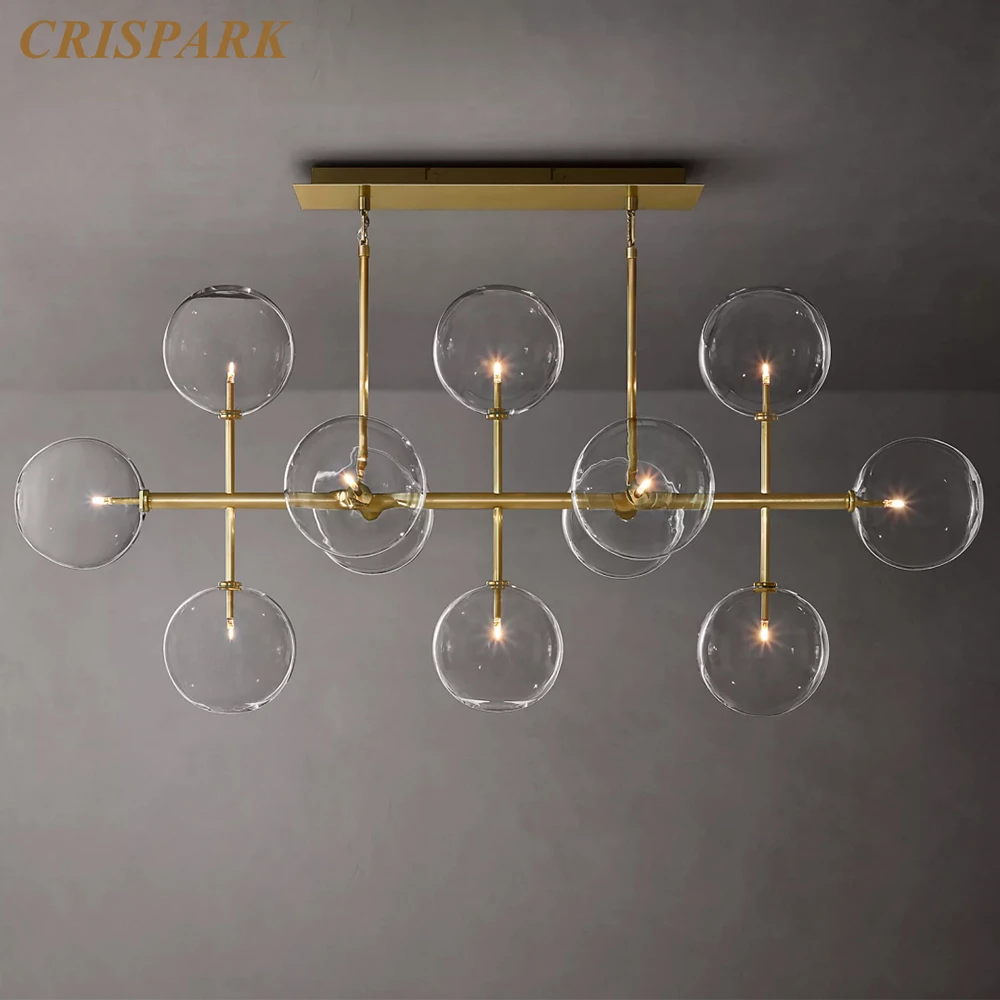 

Glass Globe Mobile Linear Chandelier Brass Ceiling Lamp Modern Clear Glass Orb Chandelier Light LED Lustre Lamp for Dining Room