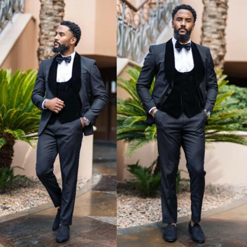 

Business Men Suits Velvet Slim Fit Tailor-Made 3 Pieces Tuxedo Lapel Groom Wedding Formal Business Tailored Causal Prom