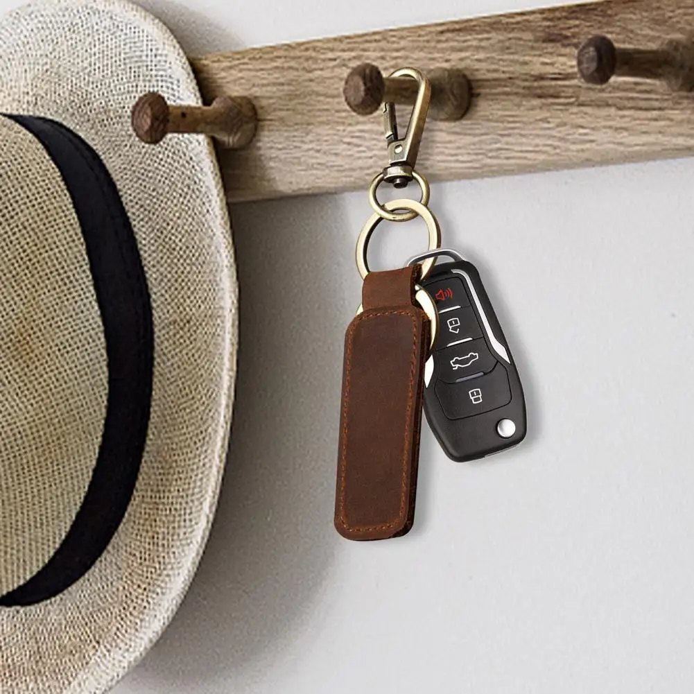 Leather Keychain Handmade Key Fob Keychain With Belt Loop Clip Durable Engraved Key Chain For Car Motorcycle Home