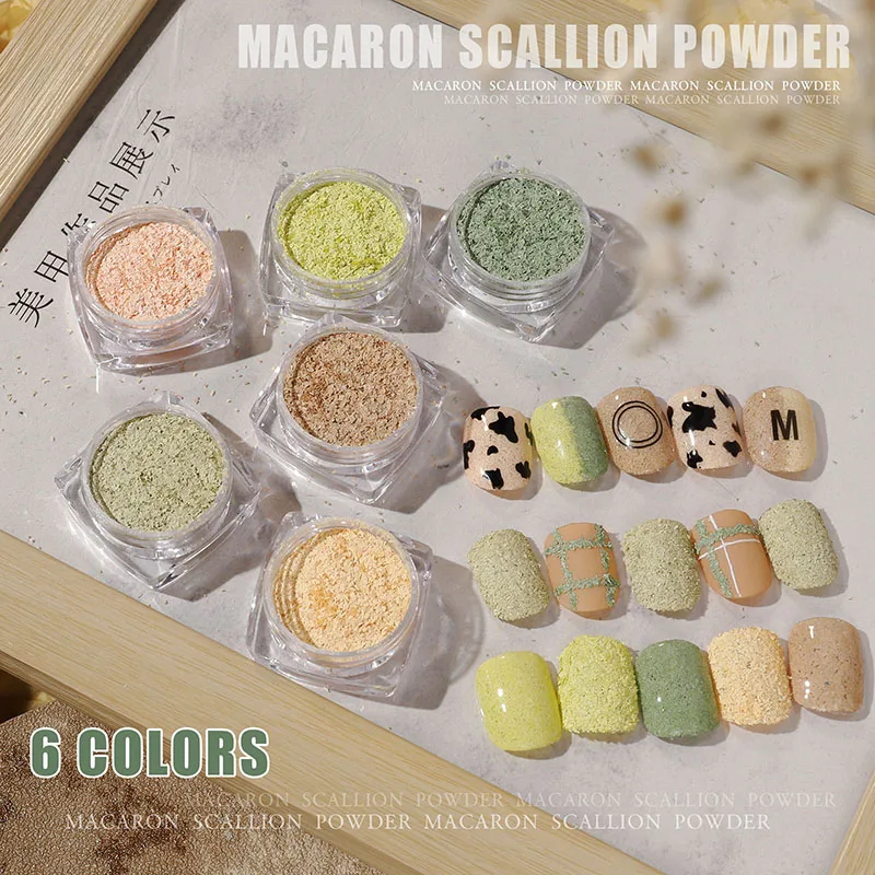 Newly 6 Macaron Color Nail Sequins Wood Pigment Glitter Nail Cork Powder Set Wool powder 3D Manicure Decoration