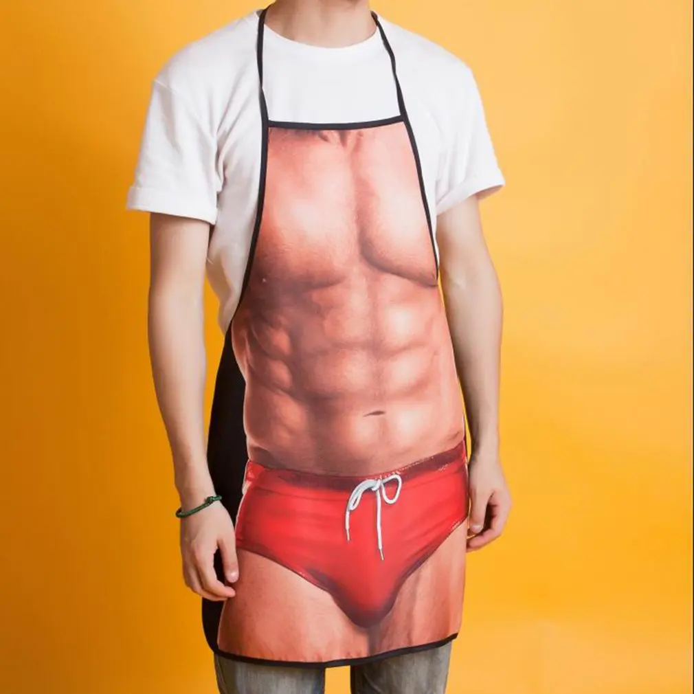 Funny 3D Kitchen Apron Digital Printed Sexy Naked Men Aprons Super muscle Hero Pattern Dinner BBQ Barbecue Cooking Uniform