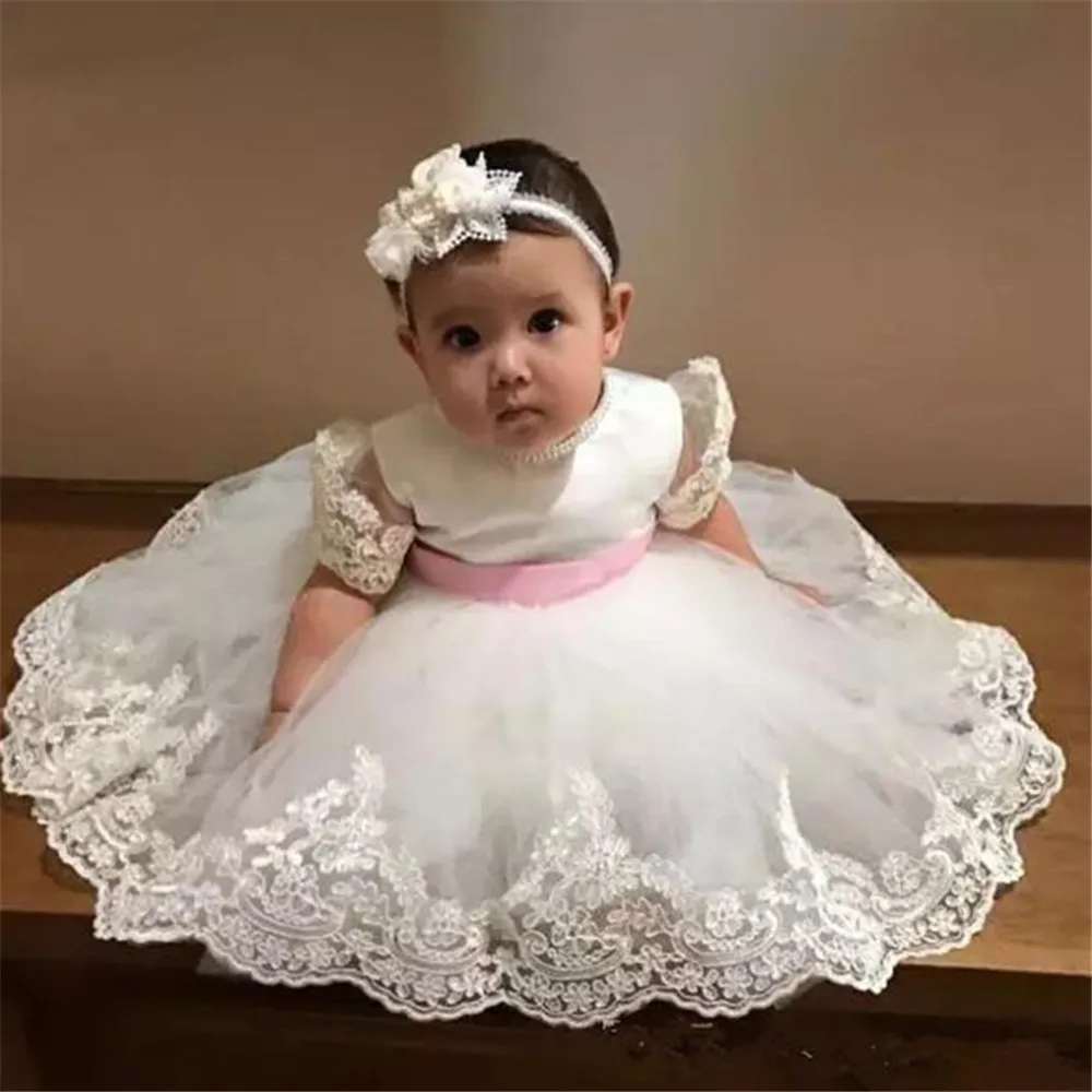 White Flower Girl Dresses Lace Appliques Tulle First Holy Communion Gowns Lovely For Girls Pageant Birthday Party Dresses