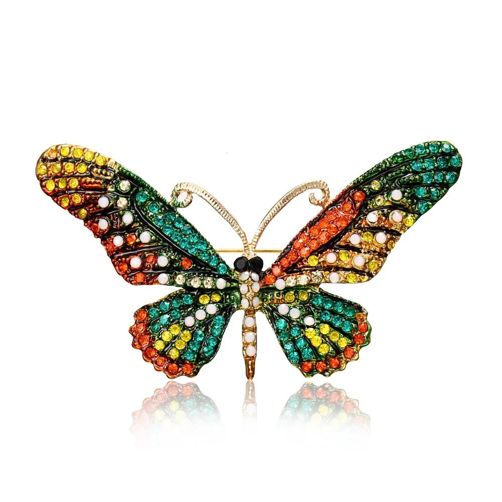 Vintage Bunte Schmetterling Broschen Kristall Strass Metall Emaille Pins Fliegen Insekt Tier Brosche Kleidung Schmuck Geschenke – Detail 17
