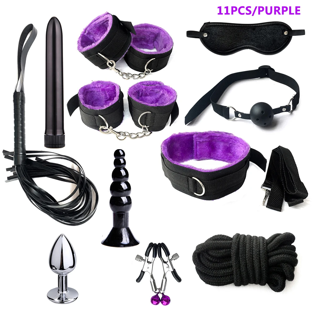 Bed Bondage Set For Adult Game Erotic PU Leather BDSM Kits Handcuffs Whip Gag Anal Nipple Clamps Rope Sex Toys Women 5