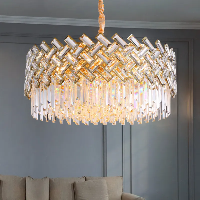 Post Modern Luxury Metal Pendant Lamp American Simple Round Luster Crystal Hanging Lights For Foyer Dining Room Bedroom Deco E14