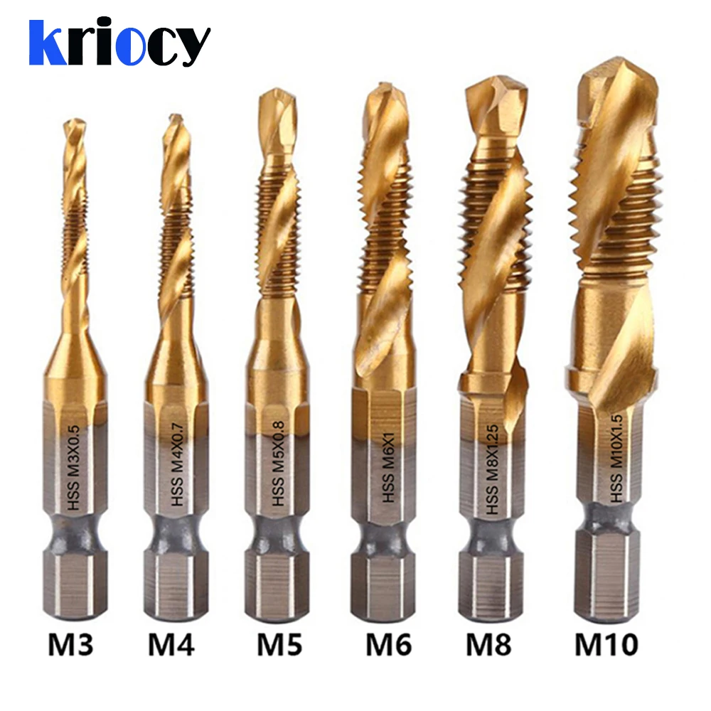 1/2/3/6Pcs Tap Drill Bit Hex Shank Titanium Plated HSS Screw Thread Bit Screw Machine Compound Tap M3 M4 M5 M6 M8 M10 Hand Tools