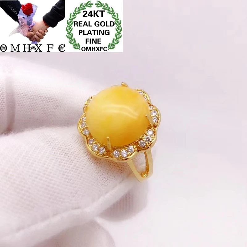 OMHXFC Jewelry Wholesale YM306 European Fashion Hot Fine Woman Girl Party Birthday Wedding Gift Flower AAA Zircon 24KT Gold Ring