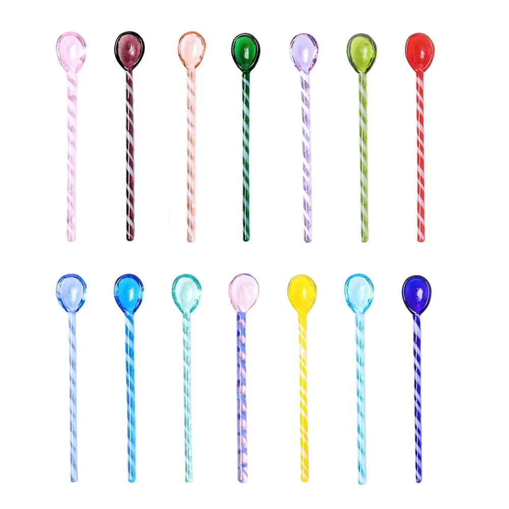 High Borosilicate Glass Stirring Rod Spoon Colored Glass Stirring Rod Cute Long Handle Juice Coffee Spoons