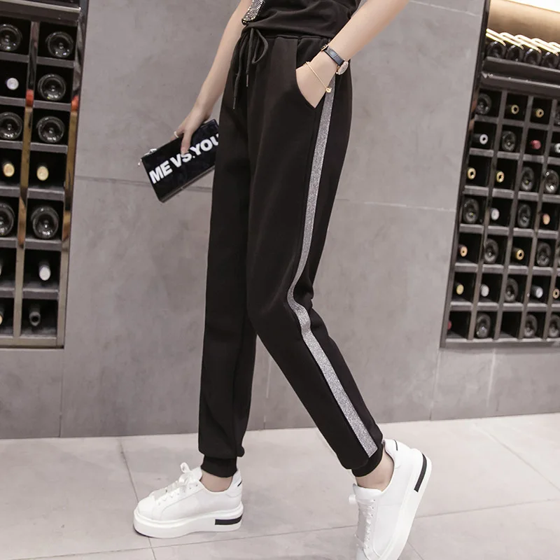 Motion pants women new spring autumn 2022 Korean Splicing loose Harem pants Drawstring Elastic Waist casual Ladies\' trousers