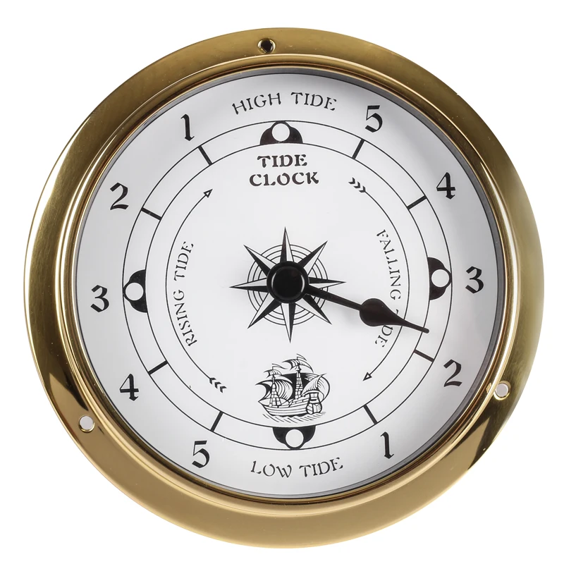 NEW 1pcs Brass Tide Clock & Time Clock Traditional Weather Station Analog Gold Metal (White Dial) For Boat Sea Outside Travel