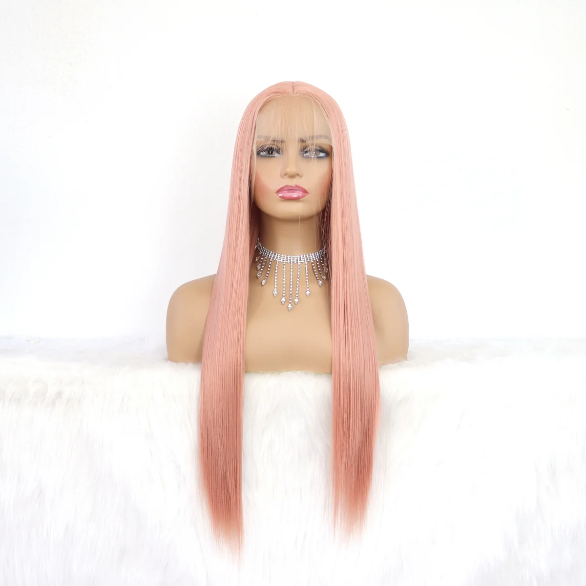 Pink Lace Front Wig Long Straight Hair Pastel Pink Red Wig Heat Resistant Glueless Synthetic Lace Front Wigs for Fashion Women