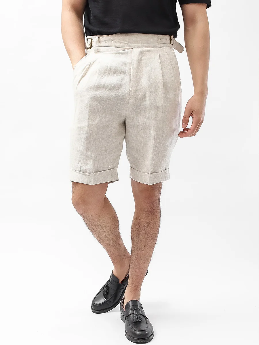 PT – short en lin à cinq points pour homme, pantalon décontracté à Double pli, mi-long, Slim, grande taille