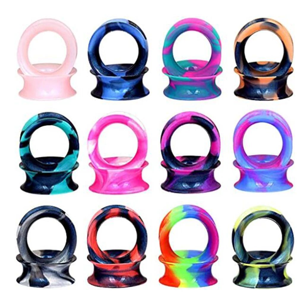 2pcs Silicone Flexible Ear Flesh Tunnel Plug Piercing Mixed Color Earlet Gauges Expansion Piercing Fashion Jewelry 6MM-25MM