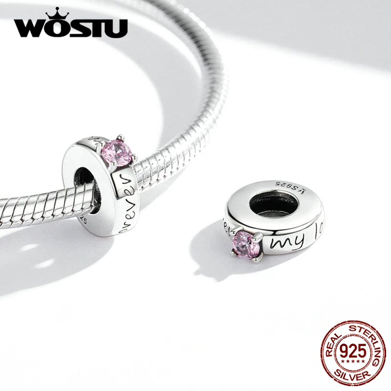 WSOTU 925 Sterling Silver Pendant Infinite Love Pink Cat Lettering Bead Fit Original Charms Bracelet Pendants DIY Jewelry Gift