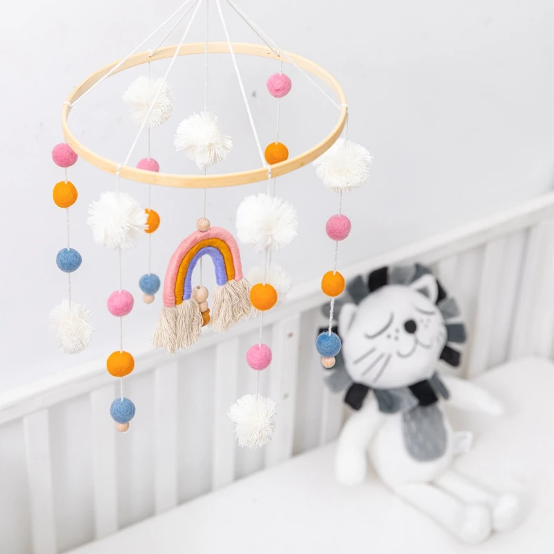 Baby Crib Mobiles Rattles Toys Rainbow Bed Bell Baby Newborn Crib Bed Bell Cots Kids Handmade Cartoon Clouds Baby Crib Mobiles