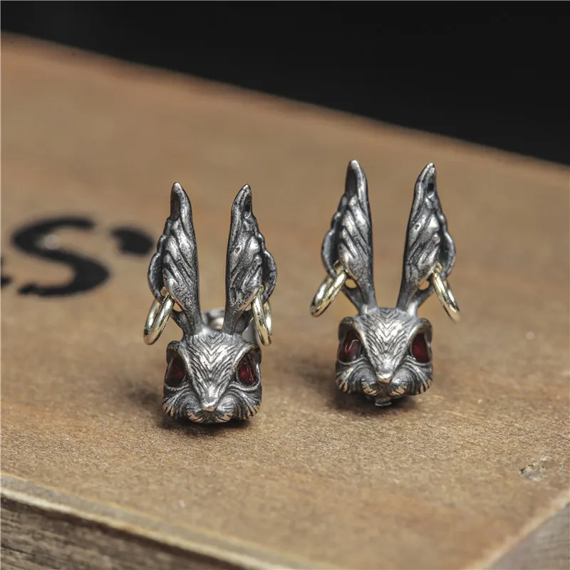 Cute Silver Color Red Zircon Eye Rabbit Stud Earrings for Men Women Motorcycle Party Biker Earrings Punk Earring Hip Hop Jewelry