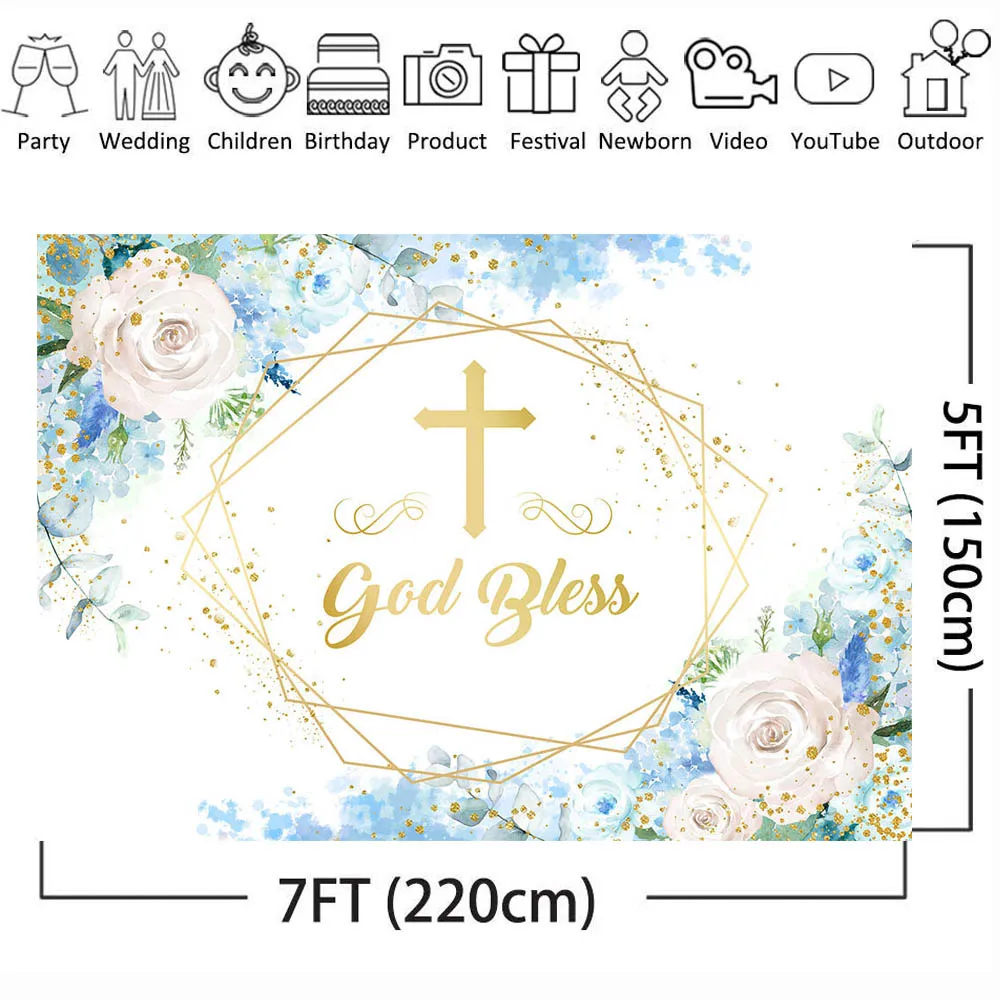 Mocsicka фон для фотосъемки крестины новорожденных мальчиков с изображением бога и благословления золотой крест голубой цветочный фон для фотосъемки