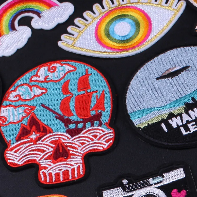 Skull Thermoadhesive Patches on Clothes Stickers UFO Alien Eyes Rainbow Letters Iron on Embroidery Patches for Clothing Badges